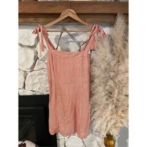 SAGE the label red and white plaid mini dress tie straps size M